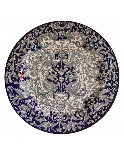 Decorative ceramic plate with grey grotesques 500060010-1