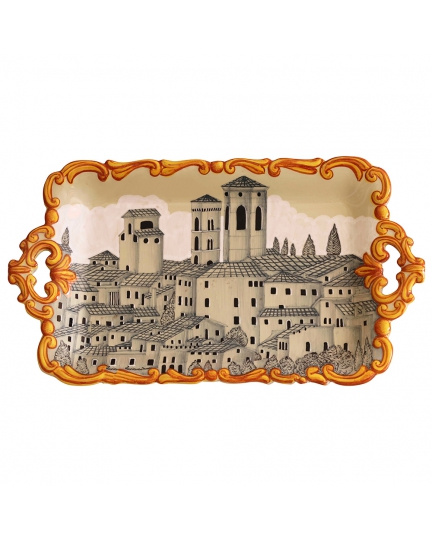 Ceramic rectangular tray with handles "Landscape in grey" 500060039-1