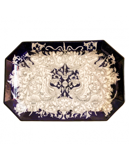 Ceramic rectangular tray with grotesques 500060018-001