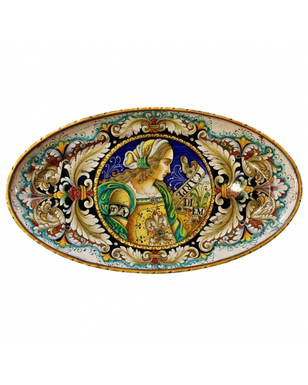 Decorative oval ceramic plate with female figure 500070037-01