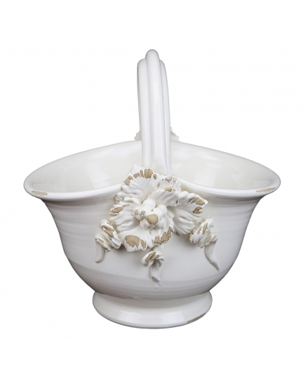 Ceramic large basket  Antique White with handle 500080164-01