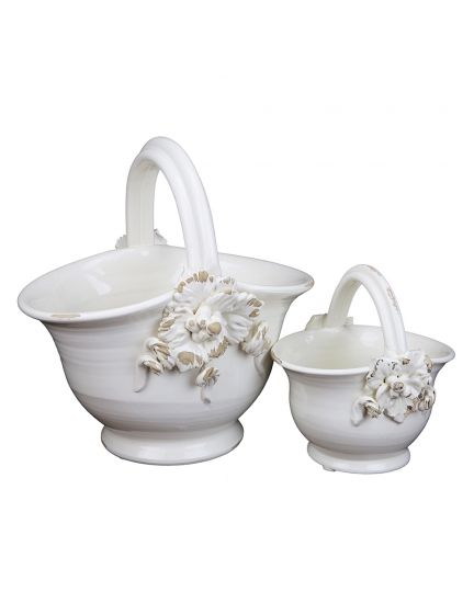 Pair of ceramic baskets  Antique White 500080187-01