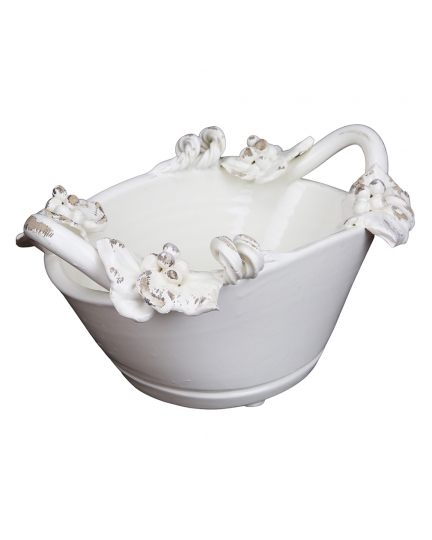 Ceramic small basket  Antique White with two handles 500080161-01