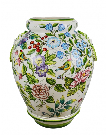 Ceramic urn with flowers and birds 500080129-01
