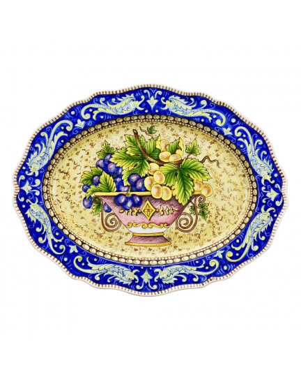 Decorative ceramic oval plate with blue border 500080050-01