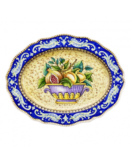 Decorative ceramic oval plate with blue border 500080051-01