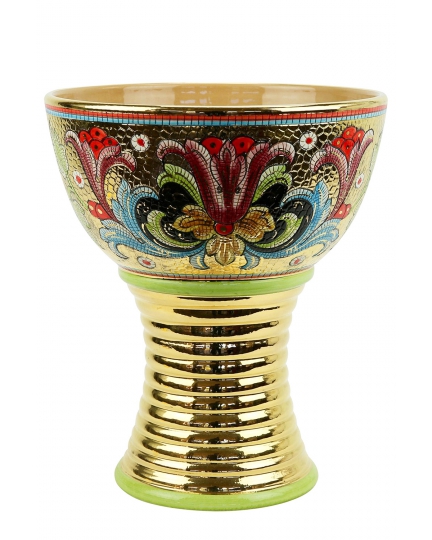 Ceramic footed fruit bowl Byzantine mosaic style 500110016-001