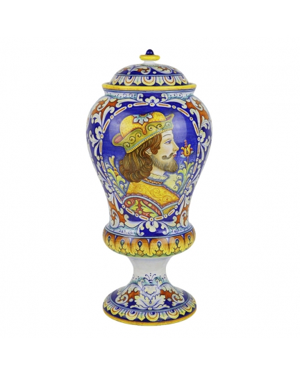 Decorative ceramic footed potiche with male figure 500120055-01