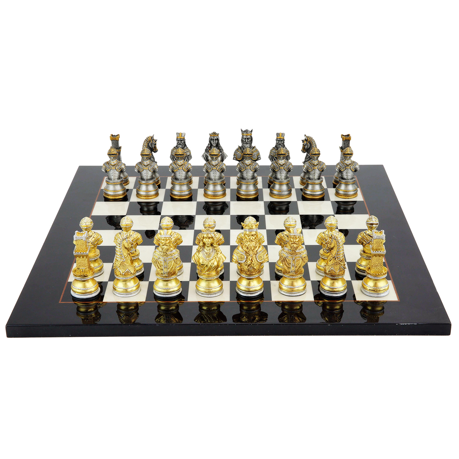 British Metal Chess Pieces With Ceramic Chess Board On Handmade Wood, Chess  Set