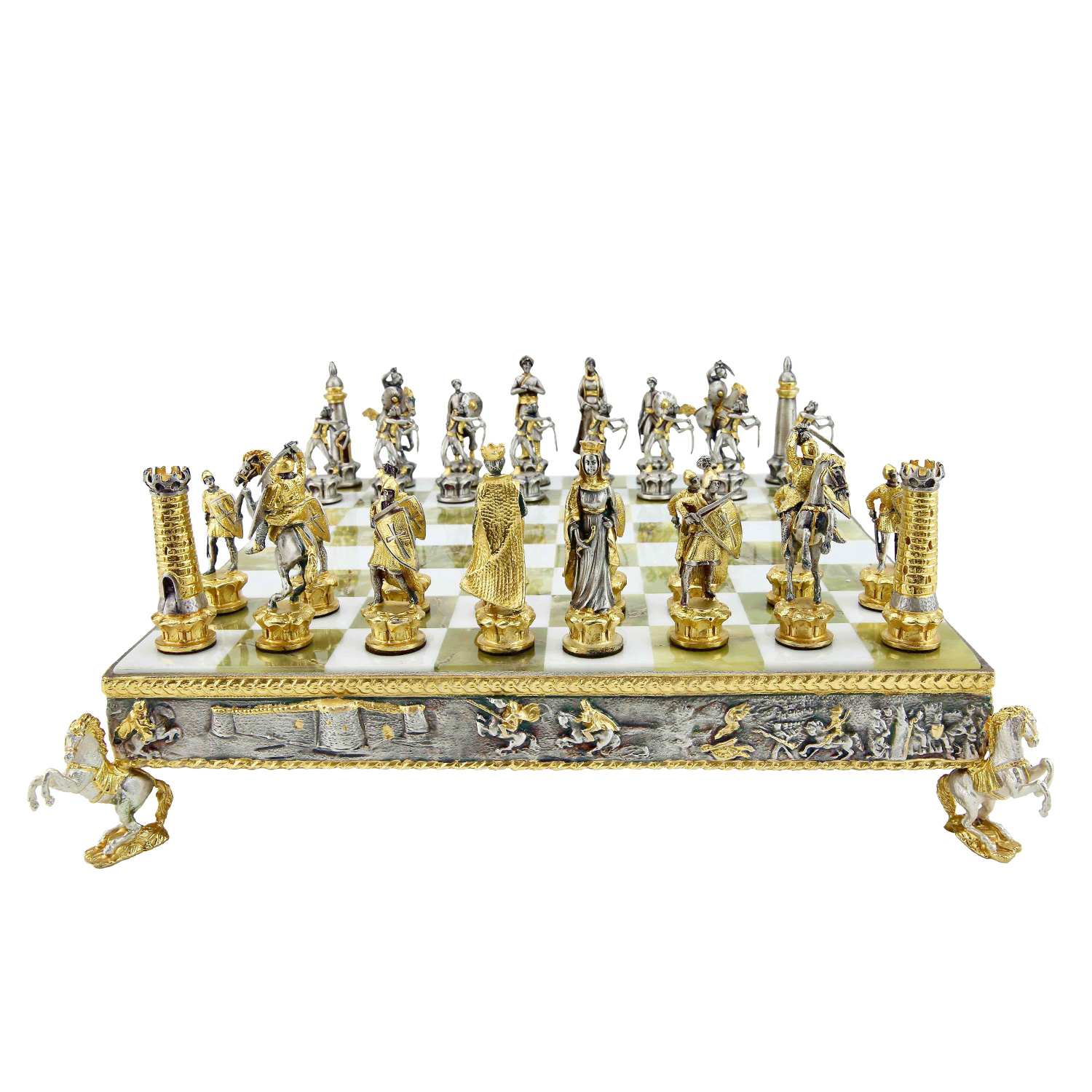 Luxury handmade chess set Genghis Khan vs Muscovites 600140002 (bronze,  gold/silver)