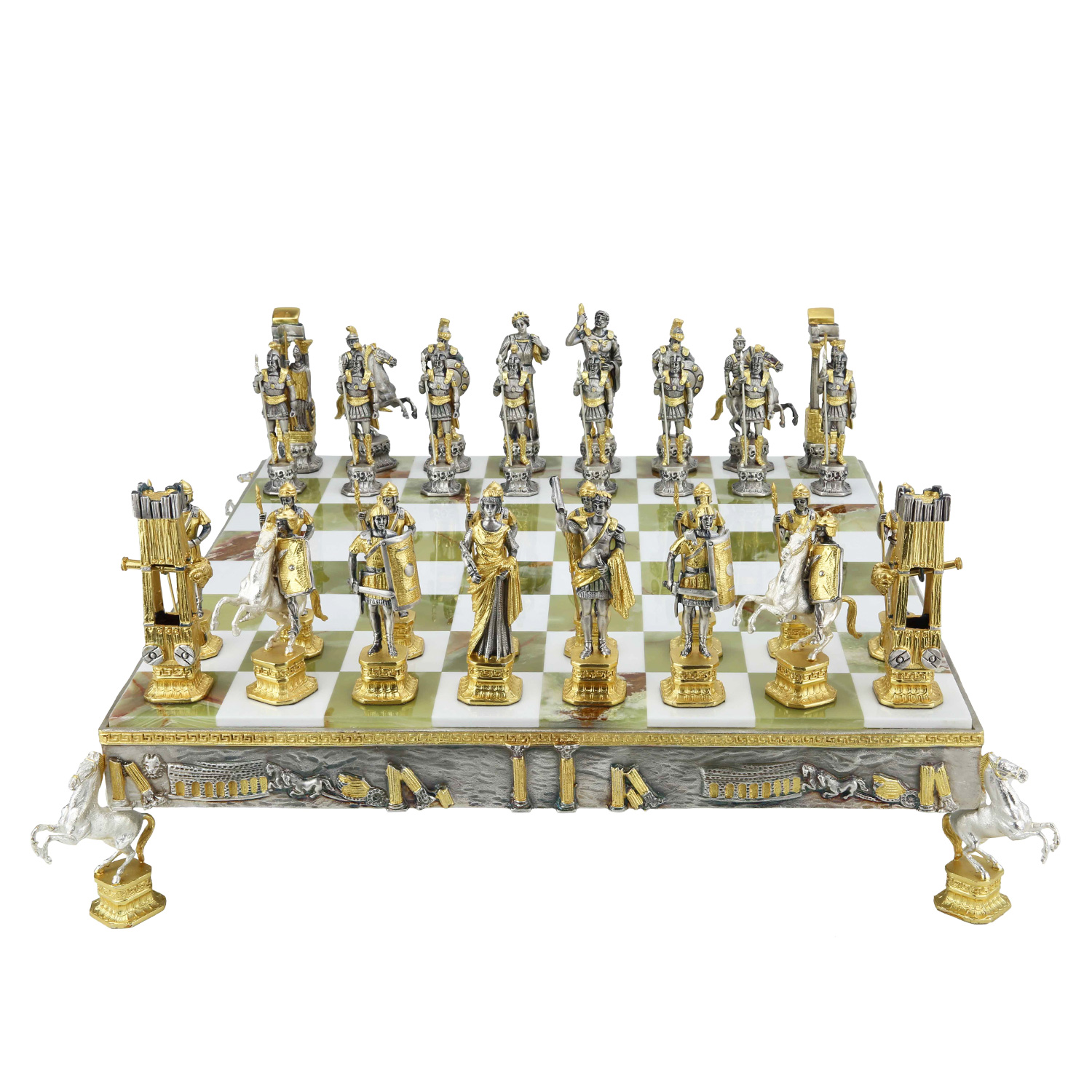 Luxury black leather and marble chess set board with roman