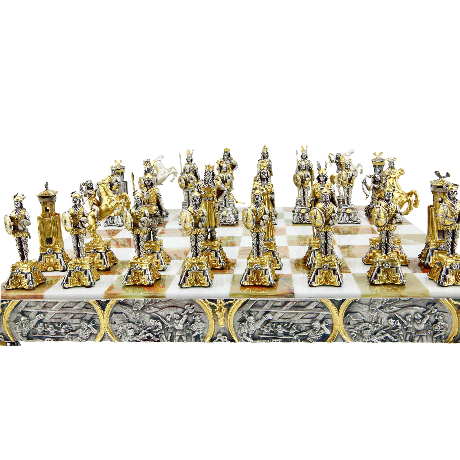 Luxury handmade chess set Genghis Khan vs Muscovites 600140002 (bronze,  gold/silver)