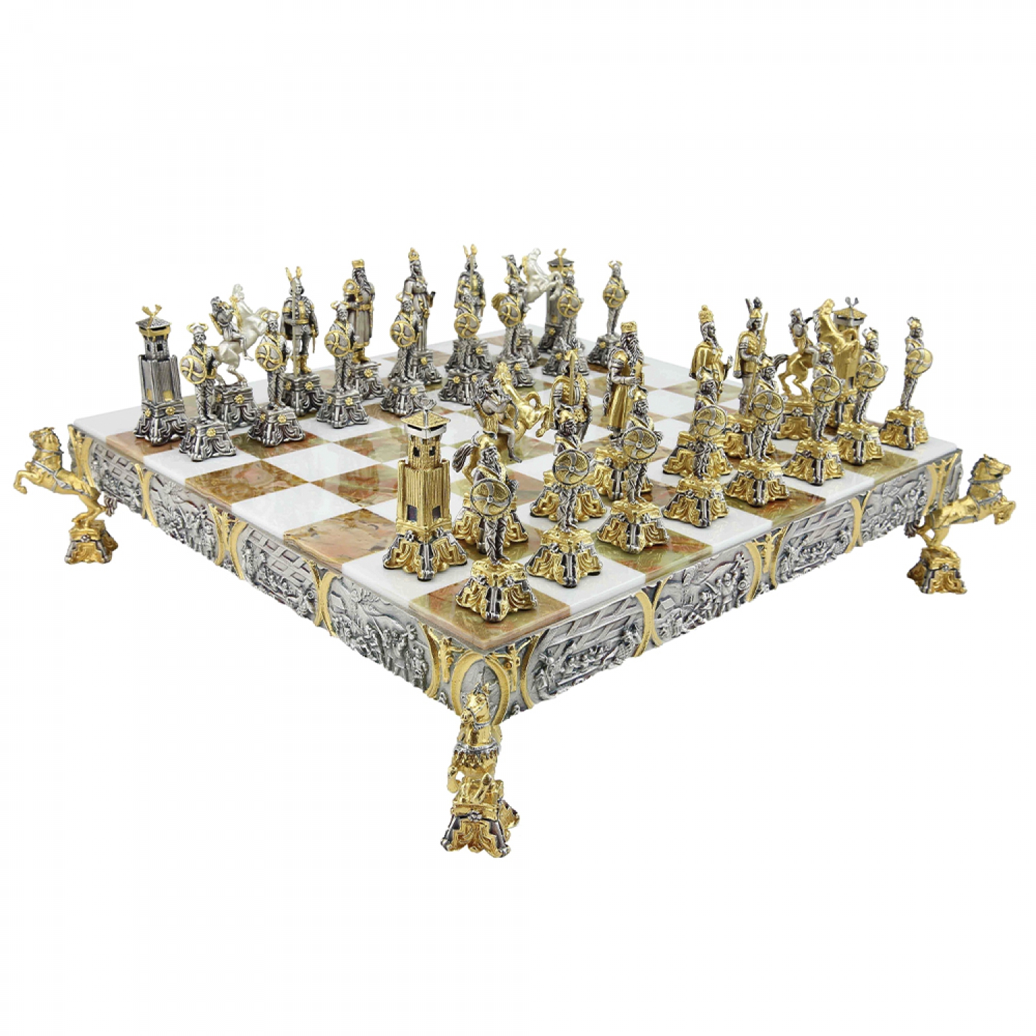 Luxury Metal Chess Set Chrome Plated Roman Chess Pieces Gold Set
