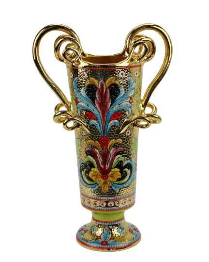 CYLINDRICAL VASE with two handles in the style of Byzantine mosaics H47cm from the "Gold&Green" series